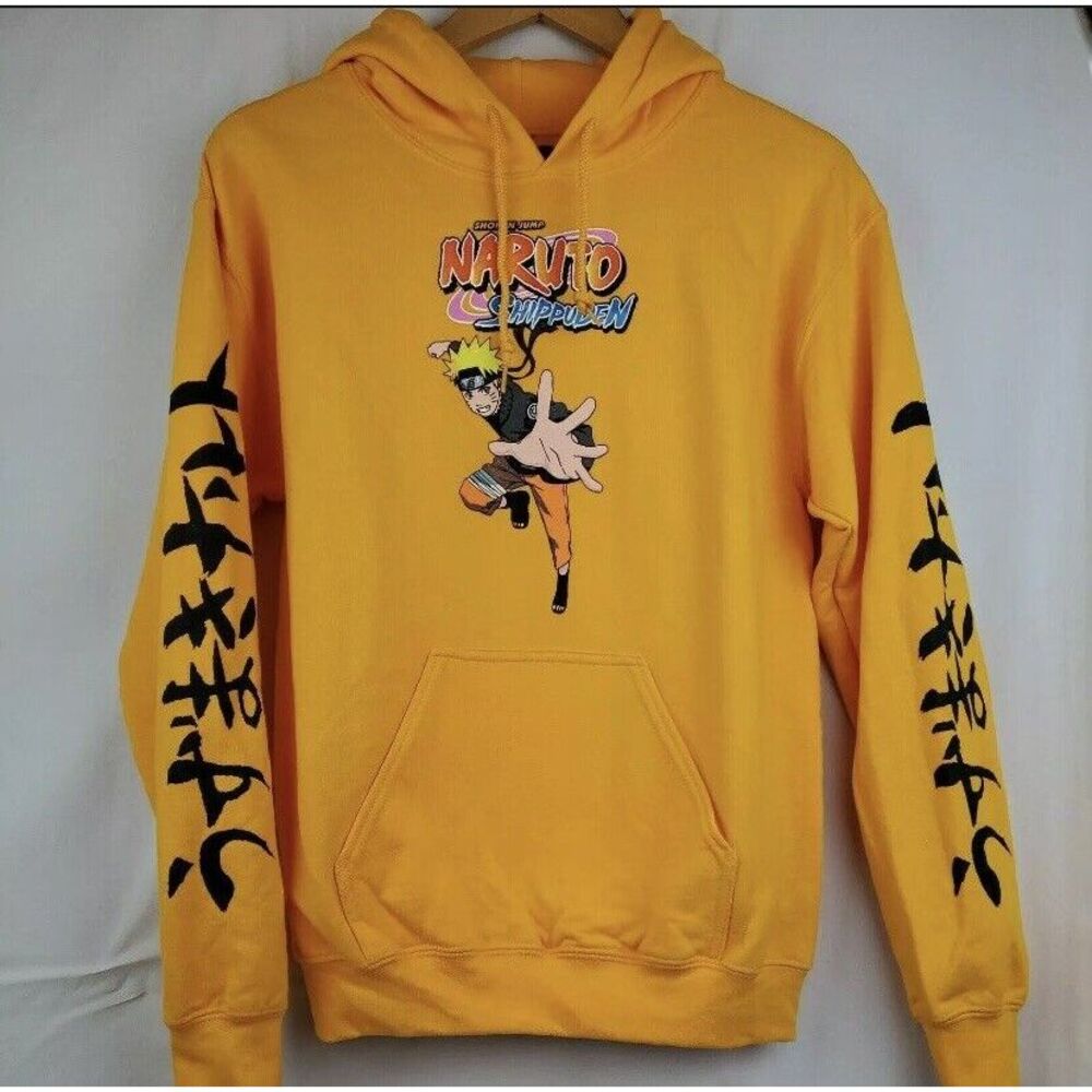 Anime Med Naruto Shippuden Shonen Jump 20th Anniversary Yellow Hoodie Sweatshirt